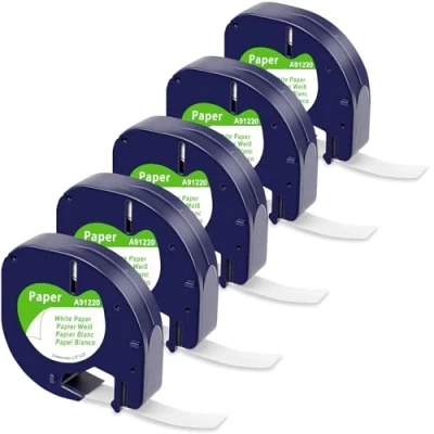 Immagine di 5x MarkField Nastro per Etichette Compatibile Dymo Letratag in Carta Nera su Bianco, Ricarica Letra Tag LT 110T 100H QX50 Plus 200B
