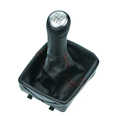 Immagine di L&amp;P A255 2 Sacco leva del cambio nero di similpelle con Cucitura rossa rosso pomello 5 marcia marce argento telaio cornice quadro 12mm commutazione plug play pezzo ricambio