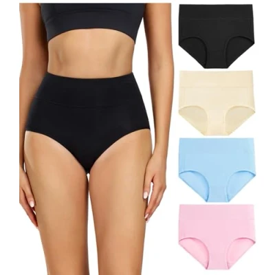 Immagine di wirarpa Slip da Donna in Cotone, a Vita Alta, Copertura Completa, Confezione Multipla Multicolore M