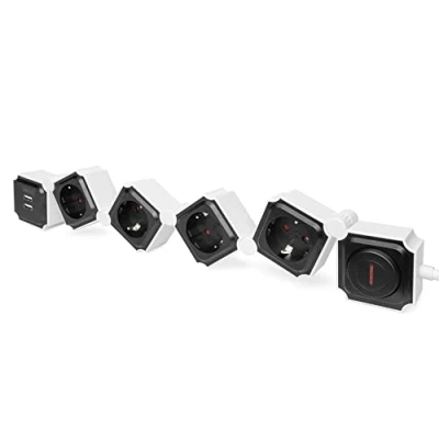 Immagine di Presa multipla flessibile da 4 con 2 attacchi USB e interruttori