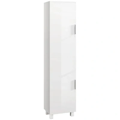 Immagine di HOMCOM Colonna Bagno Salvaspazio Moderna con Due Armadietti, Mobile Alto da Terra Ripiani Regolabili in Legno MDF, 40x30x167.5 cm, Bianco Lucido