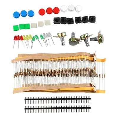 Immagine di HALJIA kit di componenti elettronici, con interruttori, potenziometro, LED, resistori, Compatibile dispositivi Arduino e Rasperry Pi