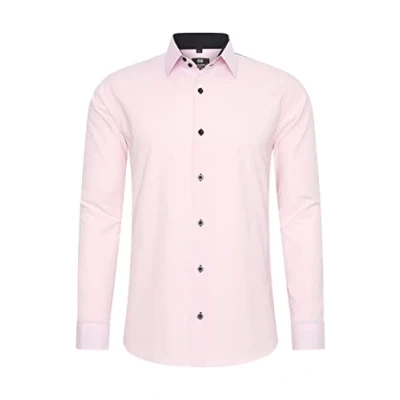 Immagine di Rusty Neal Camicia da uomo di alta qualità, slim fit, a maniche lunghe, elasticizzata, contrasto, per il tempo libero, Colore: rosa., L