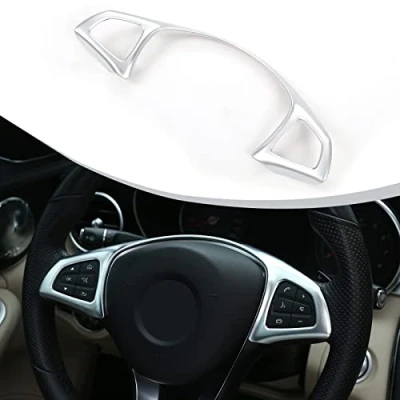 Immagine di Decorazione interno auto per il telaio del volante in plastica ABS, color argento opaco Mercedes Classe C W205, GLC X253, e W213, 2016, 2017 2018