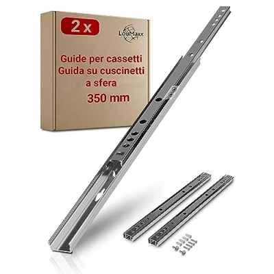 Immagine di LouMaxx Guide a Sfera per Cassetti, Set da 2 Pezzi (1Paio), Binari Cassetti Scorrevoli 350 mm 27 Estrazione, Estraibili, Semplici Montare e di Alta Qualità