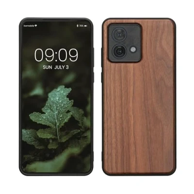 Immagine di kwmobile Custodia Compatibile con Motorola Moto G84 5G Cover Protezione in Legno per Smartphone Back Case Bumper Silicone TPU Marrone Scuro