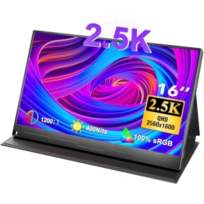 Immagine di Monitor Portatile 2.5K UPERFECT Display Mobile 16 Pollici con Rapporto di Contrasto Elevato 1200:1 400 Nit 2560x1600 Schermo IPS HDMI USB C per PC Laptop Smartphone Xbo Switch PS4/5, Compatibile VESA