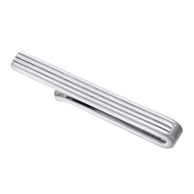 Immagine di Kuzzoi fermacravatta da uomo con struttura scanalata, (5 mm) lucidato per cravatte normali, gioielli dal look casual, standard, argento sterling, Senza gemme