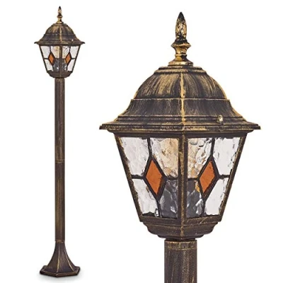 Immagine di lampada da esterno Antibes, candelabro in stile antico, alluminio fuso marrone/oro con vetri trasparenti, luce di percorso 110 cm, E27, giardino retro/vintage IP44, senza lampadina/e