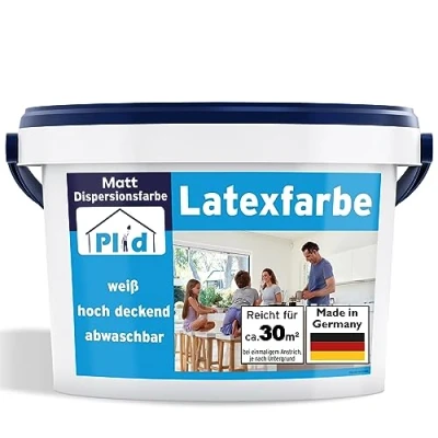 Immagine di Plid® Vernice in lattice bianco opaco, lavabile, per interni della cucina e del bagno, colore lattice, facile da pulire non sonnolente, riempitivo (5000 ml, opaco)