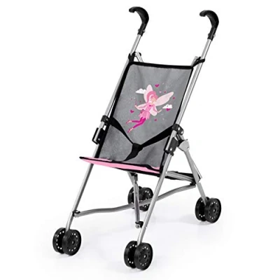 Immagine di Bayer Design Passeggino, Buggy, Carrozzine di Bambola, Pieghevole, Colore Grigio, Rosa con Fata, 30566AA