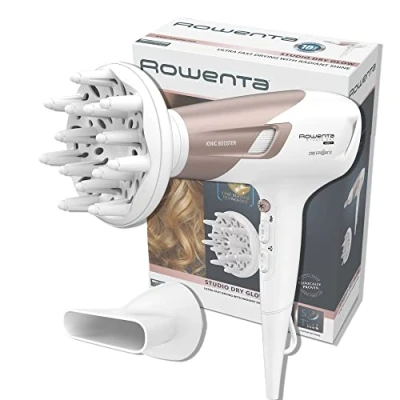 Immagine di Rowenta CV5830 Studio Dry Glow Asciugacapelli con Booster Ionico, Phon per Capelli 2100W, Tecnologia Effiwatts, Thermo Control, 1 Diffusore e Concentratore, 6 Combinazioni di Velocità/Temperatura