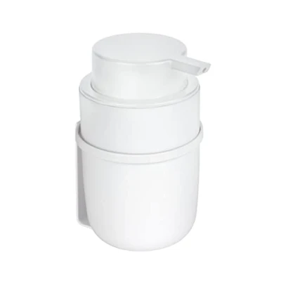 Immagine di WENKO Dispenser per sapone Turbo Loc® Carpino in plastica di qualità il fissaggio senza fori su superfici lisce max. 250 ml liquido, supporto a parete metallo, bianco