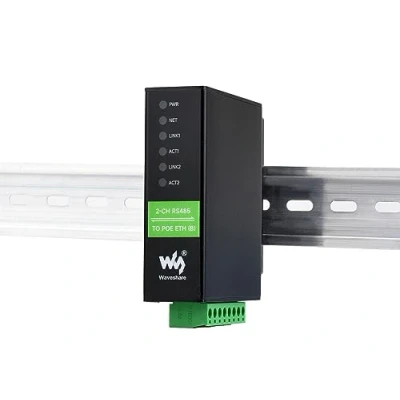 Immagine di Convertitore da RS485 a POE Ethernet 2 canali Server Seriale Industriale Isolato, Funzionamento Indipendente RS485, Doppia porta Eth, Modbus/MQTT Gateway JSON Supporto