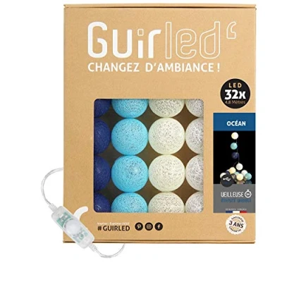 Immagine di GuirLED Guirlanda luminoso a LED per batuffoli di cotone USB Luce notturna bambini 2h Alimentatore doppio 2A incluso 3 intensità 32 sfere 3,2m Oceano