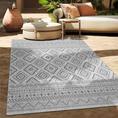 Immagine di Paco Home Tappeto Per Esterno Da Balcone Terrazza Cucina Moderno Boho Etnico, Dimensione:80x250 cm, Colore:Antracite