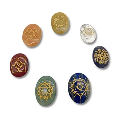 Immagine di DOJA Barcelona Set Pietre Chakra con Mandala Cristalli Curative dei 7 Chakra: Diaspro Rosso, Corniola, Calcite Gialla, Quarzo Verde, Lapislazzuli, Cristallo di Rocca e Ametista