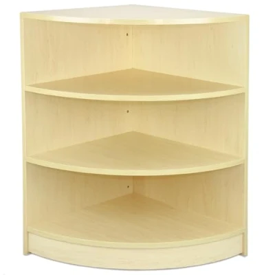 Immagine di Bancone Angolare da Negozio Acero LM60 Vetrina Espositiva Curva, 3 Ripiani, Struttura Modulare con Frontale Aperto, MDF Rivestito in Melamina 60x60x90cm per Negozi e Reception