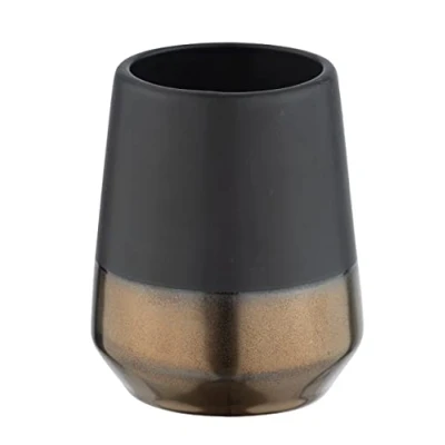 Immagine di Wenko Bicchiere portaspazzolini Brandol, pregiato per spazzolini e dentifricio, in Pregiata Ceramica, Ø 8 x 10 cm, Colore Nero/Rame