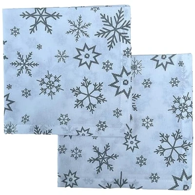 Immagine di Ragged Rose tovaglioli di cotone per tavola da pranzo a tema natalizio e argenteria, argentati con fiocchi neve, confezione regalo 4 40 x cm