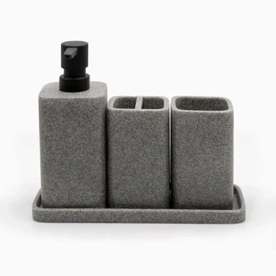 Immagine di zccz Set di accessori per il bagno grigio completo Dispenser sapone, portaspazzolino, vassoio Organizzatore