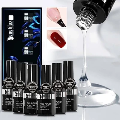 Immagine di Beautilux Base e Top Coat Semipermanente, 6x10ml Primer Matte Smalti Gel per Unghie Kit Soak Off UV Semipermanente Manicure