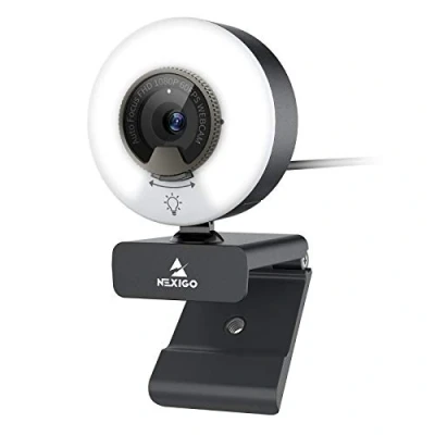 Immagine di NexiGo N960E Webcam 1080P da 60 FPS con 2 Microfoni Stereo, luce ad anello e copertura, Telecamera USB per lo Streaming di corsi Online, Compatibile Zoom/Skype/Facetime/Teams