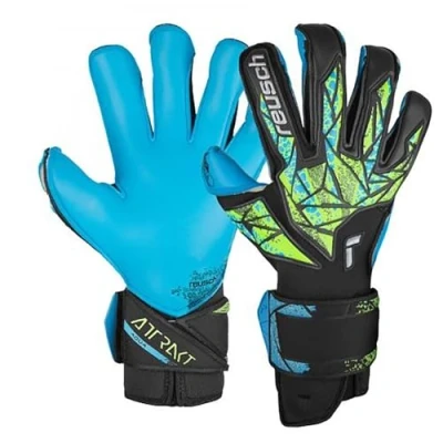 Immagine di Reusch Attrakt Evolution Guanti da custode per adulti, unisex, 7410, colore: Nero/Fluo Lime/Aqua, 10.5