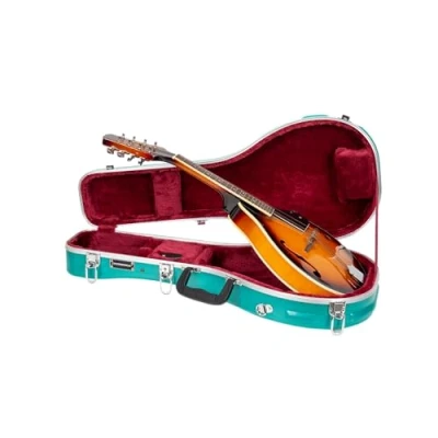 Immagine di Crossrock Custodia Rigida in ABS per Mandolino A Style Finitura Opaca Mint Blue, Chiusura con Serratura, Spallacci Zaino, Piedini Metallo Antigraffio