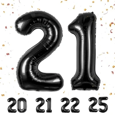 Immagine di Palloncini Compleanno 21 anni Noir 101 CM Palloncino Numero Gonfiabile in Foil Decorazioni di un uomo donna Vola con l&#039;Elio