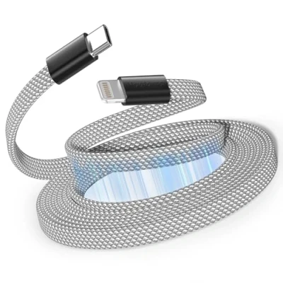 Immagine di Magtame cavo magnetico da USB C a Lightning, 1,5 m, certificato MFi, ricarica rapida PD 3.0, piatto retrattile intrecciato compatibile con Phone 14 13 12 11 Pro Max XR XS X