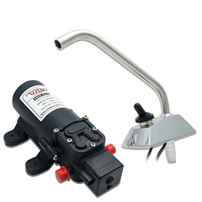 Immagine di pompa acqua per camper, elettrica cucina a membrana micro autoadescante ad alta pressione Maso 12V e rubinetto girevole 360 / camper/roulotte