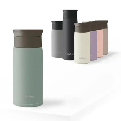 Immagine di eppikan eppiToGo tazza termica in acciaio inossidabile, isolata, da caffè, auto, 350 ml, 500 a prova di perdite con apertura igienica 360 (Powder Green, ml)