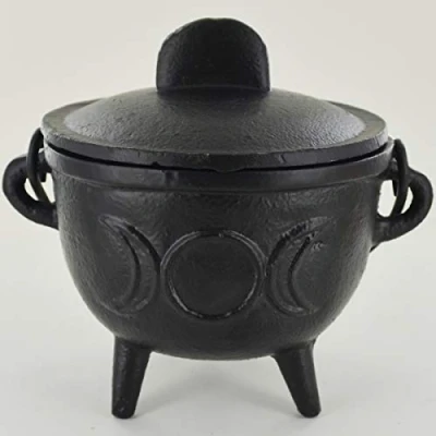 Immagine di Calderone in ghisa con tre lune, medie dimensioni, accessorio magico per pozioni Wicca e neopaganesimo, idea regalo