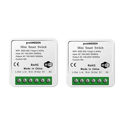 Immagine di proAMEDEN HomeKit Smart Switch Wifi 16A, [2/un], Mini Wifi, Modulo interruttore, App CozyLife funziona con controllo vocale Siri, compatibile Alexa, Google Home.