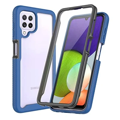 Immagine di XINNI Cover per Samsung Galaxy A22 4G, Protezione Schermo Integrata 360 Gradi Antiurto Custodia, Rugged Doppia Faccia Bumper Trasparente Full Guscio Fronte Retro Case, Blu Scuro