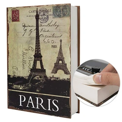 Immagine di cassaforte diversiva a forma di libro in vera carta, con codice blocco/chiave, sfogliabile (combinazione M, Parigi)