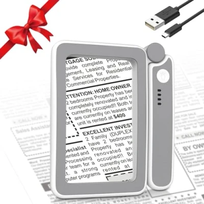 Immagine di MoKo Lente d&#039;Ingrandimento Rettangolare con Luce, Ingrandimento 4X, 10 LED Regolabili per Lettura al Buio, Batteria da 650mAh Ricaricabile USB C, Regalo Anziani o Ipovedenti, Grigio