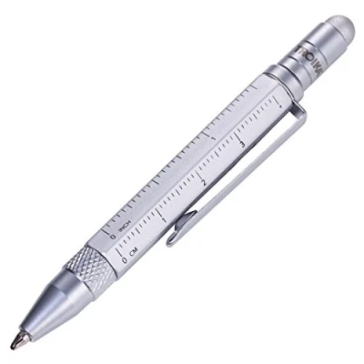 Immagine di TROIKA Original PIP25/SI Penna a sfera multifunzione (piccola) righello centimetro/pollice cacciavite croce pennino (argento)