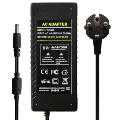 Immagine di Tesfish 5V 10A Alimentatore 50W Adattatore di Alimentazione 5,5mm X 2,1mm /2,5mm Power Adapter per Router WLAN, Striscia LED WS2811 / WS2812B