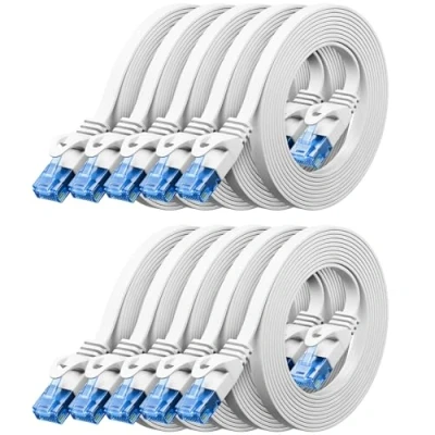 Immagine di deleyCON 10x 0,5m CAT6 Cavo Piatto di Rete 1000 Mbit Gigabit LAN Cat 6 RJ45 Ethernet Patch Installazione Sottile per Internet Interruttore Router Modem Bianco