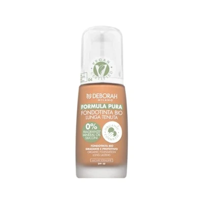 Immagine di Deborah Fondotinta Formula Pura BIO Lunga Tenuta, N.04 Amber, Coprenza e Comfort Estremi con Filtro Anti Inquinamento, SPF20 30 ml