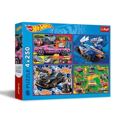 Immagine di Trefl 4in1: Hot Wheels, Auto da Corsa 4 x 250 Pezzi Set di Quattro Puzzle per Ragazzi, Multicolore, 13312