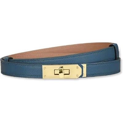 Immagine di HEVIBK Cintura in pelle da donna, pelle, 18 mm, sottile, blu scuro/oro, Average code