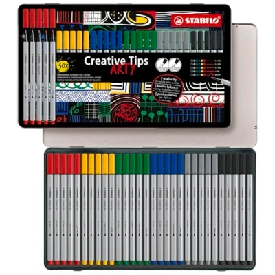 Immagine di Set di punte multiple STABILO Creative Tips ARTY Scatola in Metallo da 30 CLASSIC 6 colori assortiti