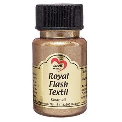 Immagine di Royal Flash Textil Colore metallizzato glitterato, 50 ml, altamente coprente, cremoso, per tessuti chiari e scuri, a base d&#039;acqua, dipingere valorizzare magliette, borse, caramello