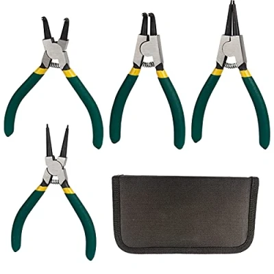 Immagine di Gobesty pinze per anelli elastici, 4 elastici Set Manici antiscivolo da 125 mm anelli, dritti interni esterni