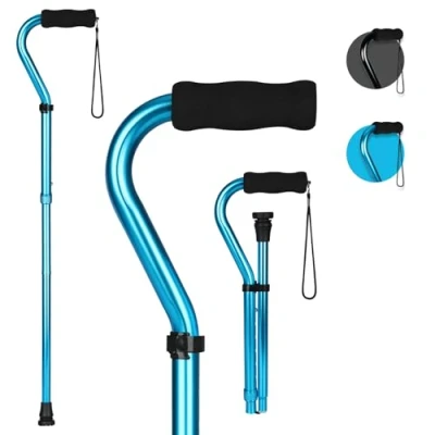 Immagine di supregear Bastone da Passeggio per Donna e Uomo, Leggero Regolabile, Pieghevole Portatile con Manico Morbido Offset, Supporto Robusto Anziani Adulti, Blu