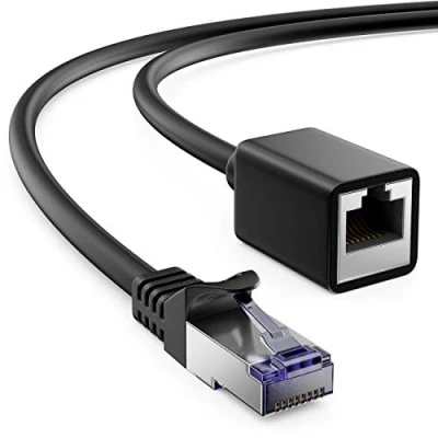 Immagine di deleyCON 2m Prolunga Cavo Patch CAT7 per Ethernet LAN di Rete Grezzo CAT 7 con RJ45 Spina su Presa Corrente S/FTP Copper PiMF 600MHz Nero