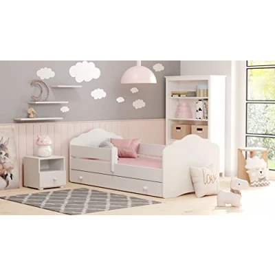 Immagine di KOBI Letto per Bambini con Sponde FALA Bianco Lettino Bambina Cassetto 140 x 70 CM Bambino Materasso Lettini una Ragazza un Ragazzo Bimbo Singolo